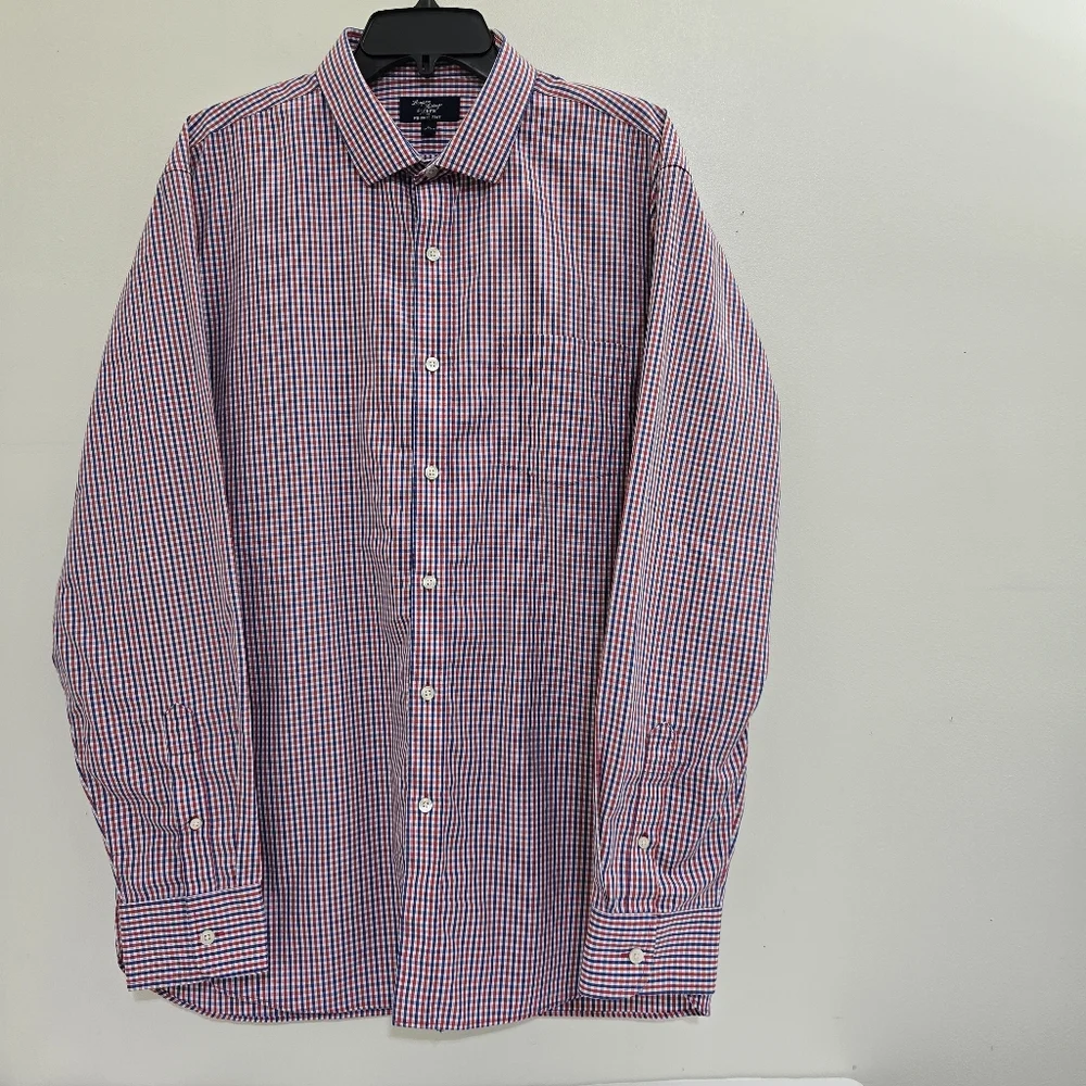 J. CREW size XL Thompson 80s 2 Ply‎ Plaid Wrinkle Free Button Down Dress Shirt